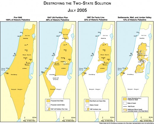 israel_two_state_solution_map Den ene staten i 'To stat løsningen' blir stadig mindre.