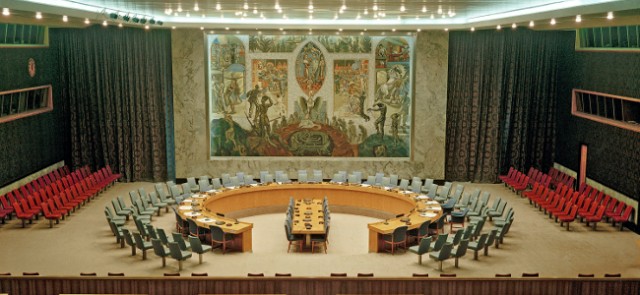 The colourful mural by Norwegian artist Per Krogh features prominently in the UN Security Council chamber. It depicts a phoenix rising from its ashes, ...