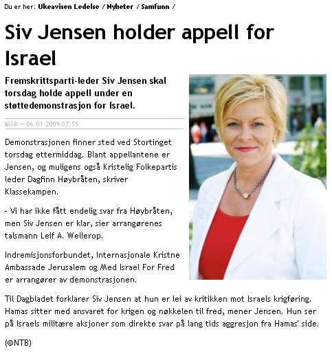 Siv Jensen hallelujah Israel